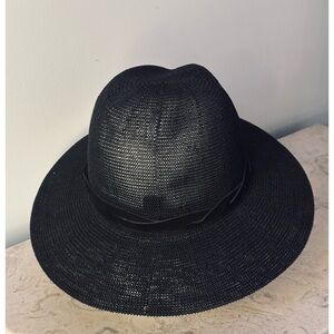 Wyeth Black Fedora Wide-Brimmed Hat Breathable Open Mesh Paper/Polyester- OS